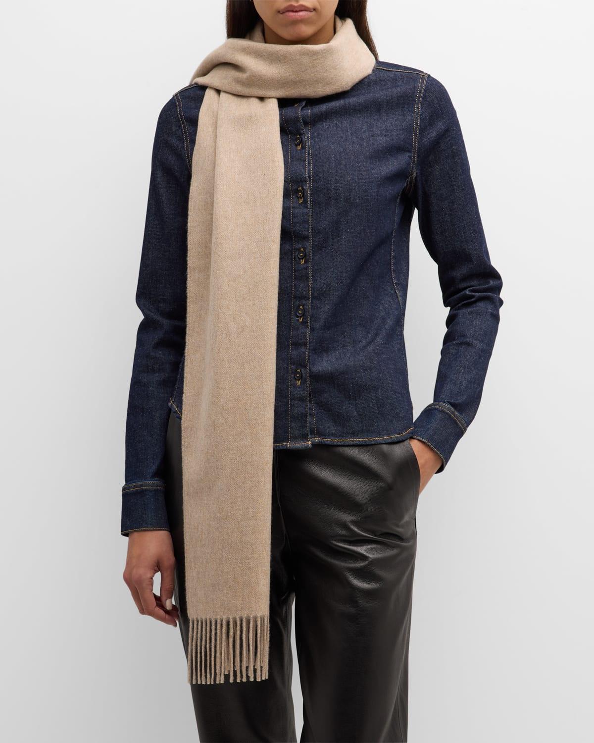 Wide Beige Cashmere Fringe Scarf Product Image