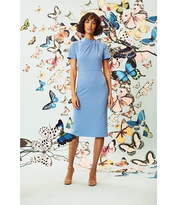 Maggy London Stretch Crepe Twist Crew Neck Short Sleeve Sheath Dress Product Image