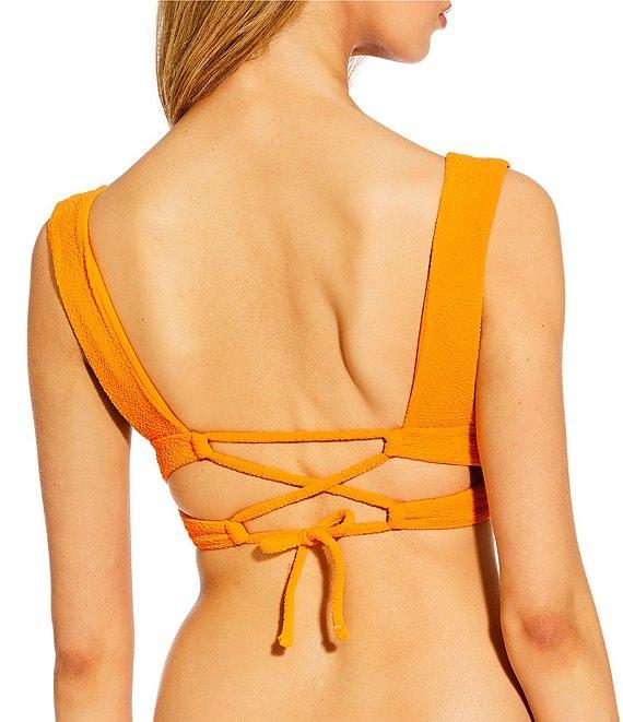 GB Solid Scrunchie Textured Tanga High Leg Hipster Swim Bottom Product Image