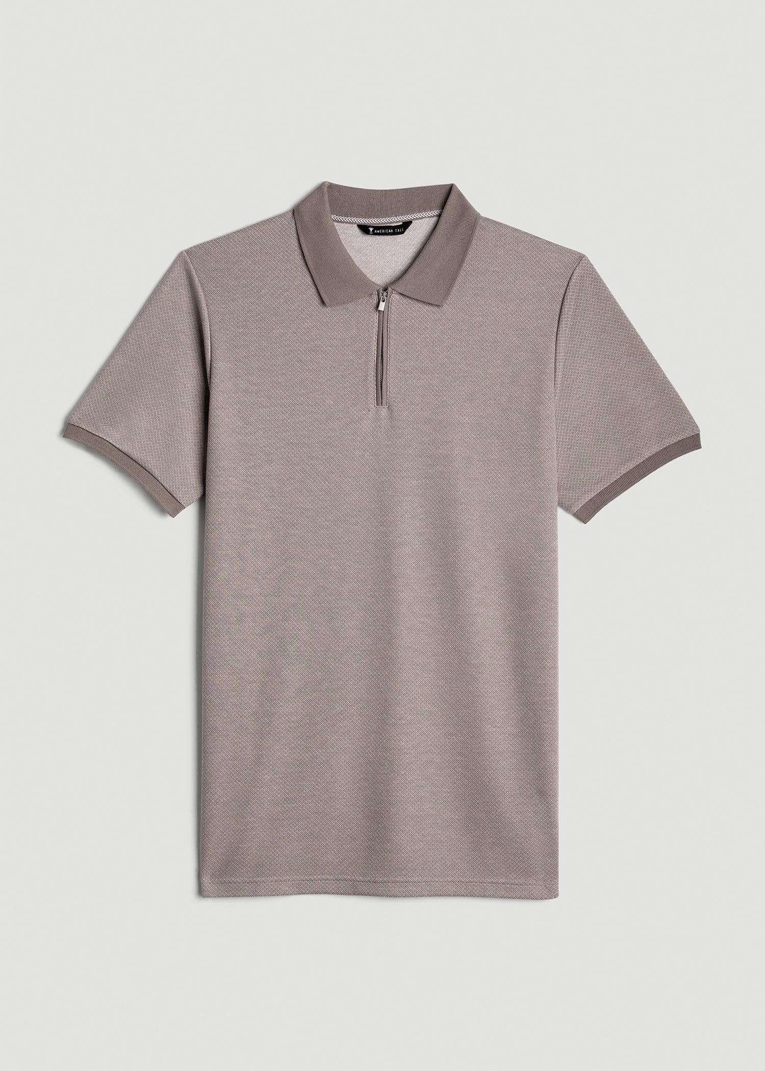 Embossed Geo Zip Collar Polo Shirt for Tall Men in Portobello Male Product Image