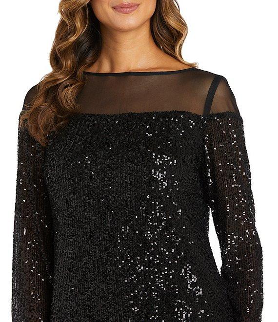 R & M Richards Allover Sequin Illusion Neck Sheath Dress Product Image