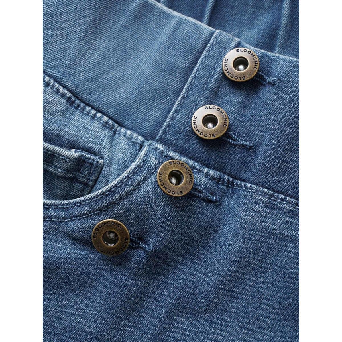 Plus Size Light Wash Button Detail Pull On Jegging Jeans Women Blue Casual Plain Non High stretch Slanted pocket Jeans BloomChic 14/1X Product Image