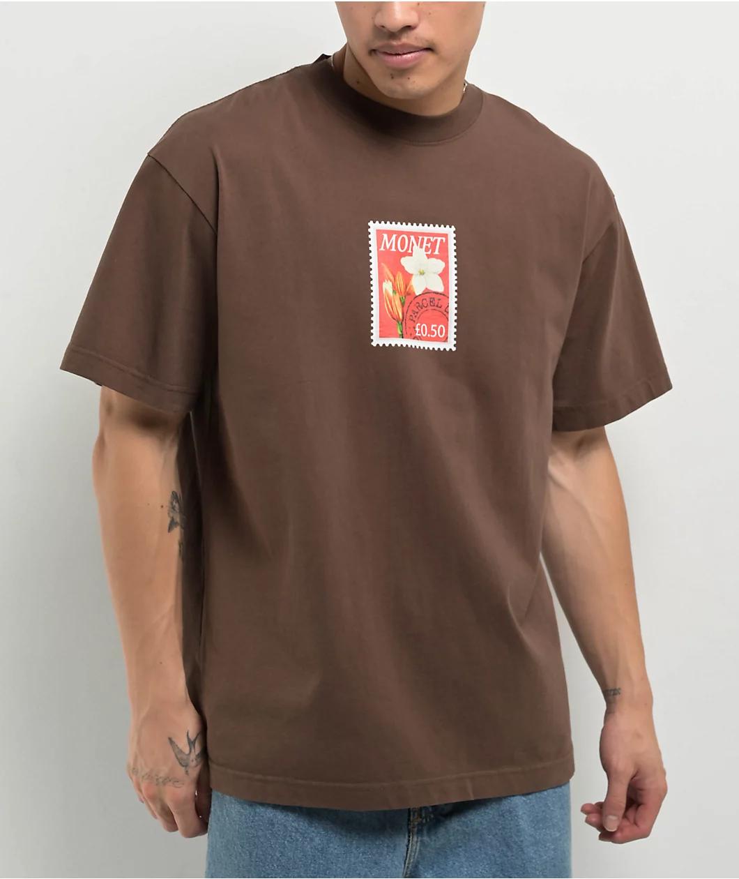 Monet Skateboards Floral Stamp Brown T-Shirt Product Image