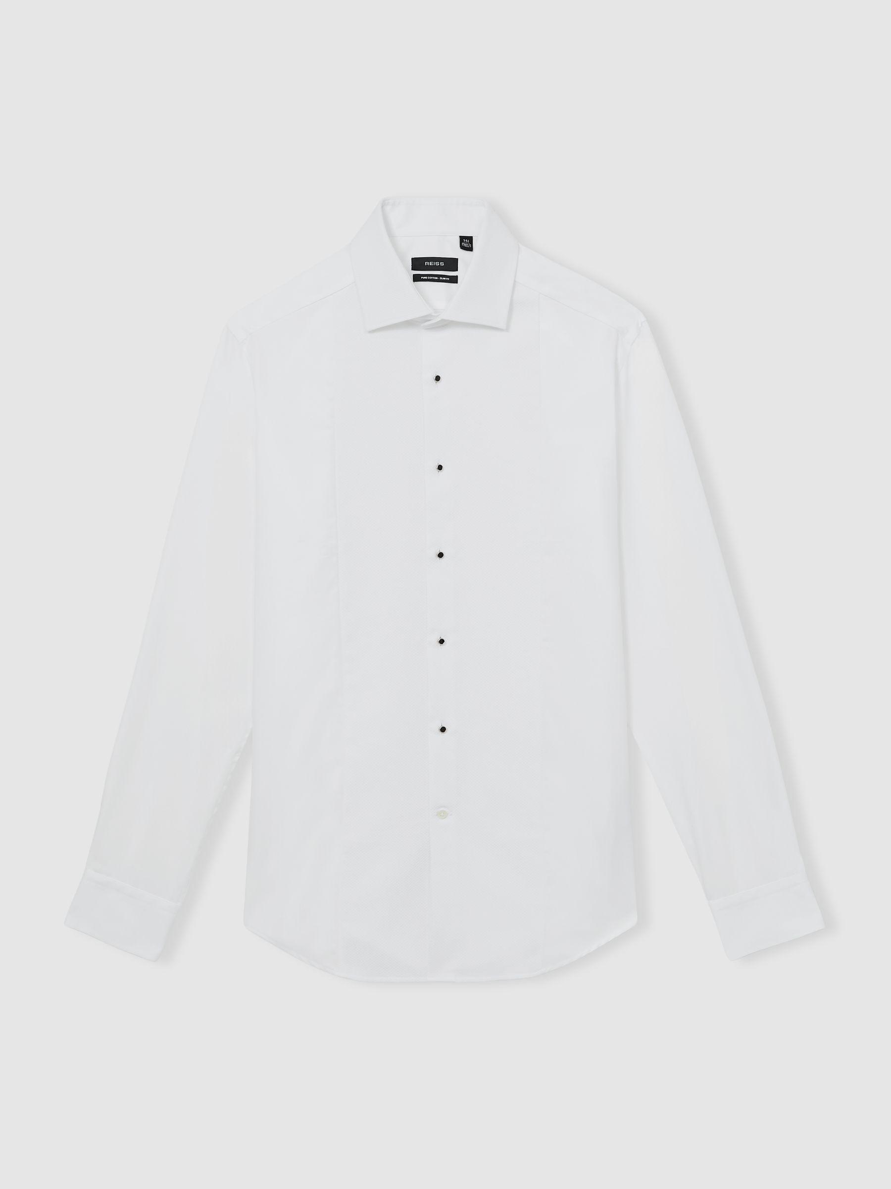 Slim Fit Cotton Double Cuff Dinner Shirt in White Product Image