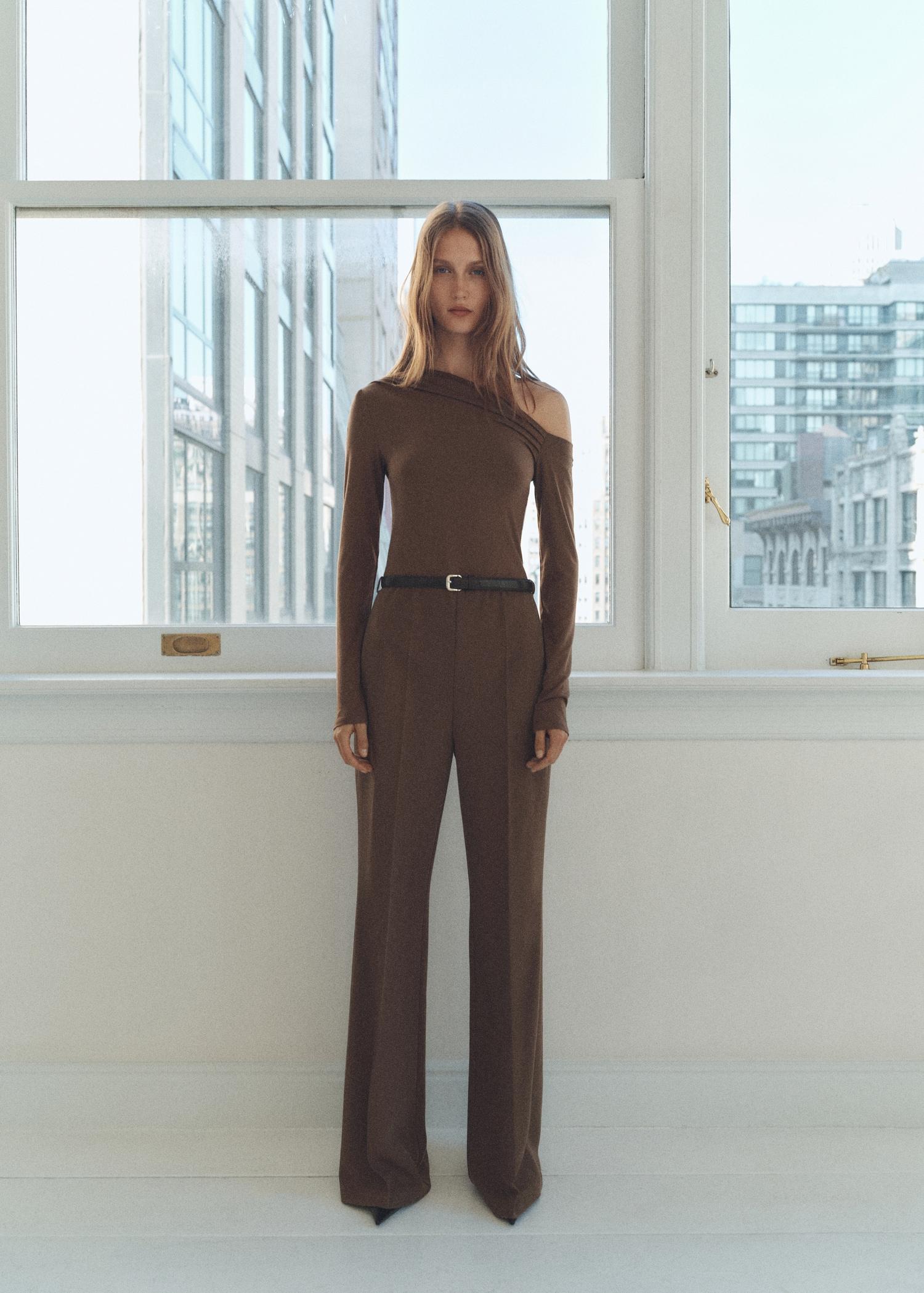 Combined-fabric jumpsuit with belt - Women | MANGO USA Product Image