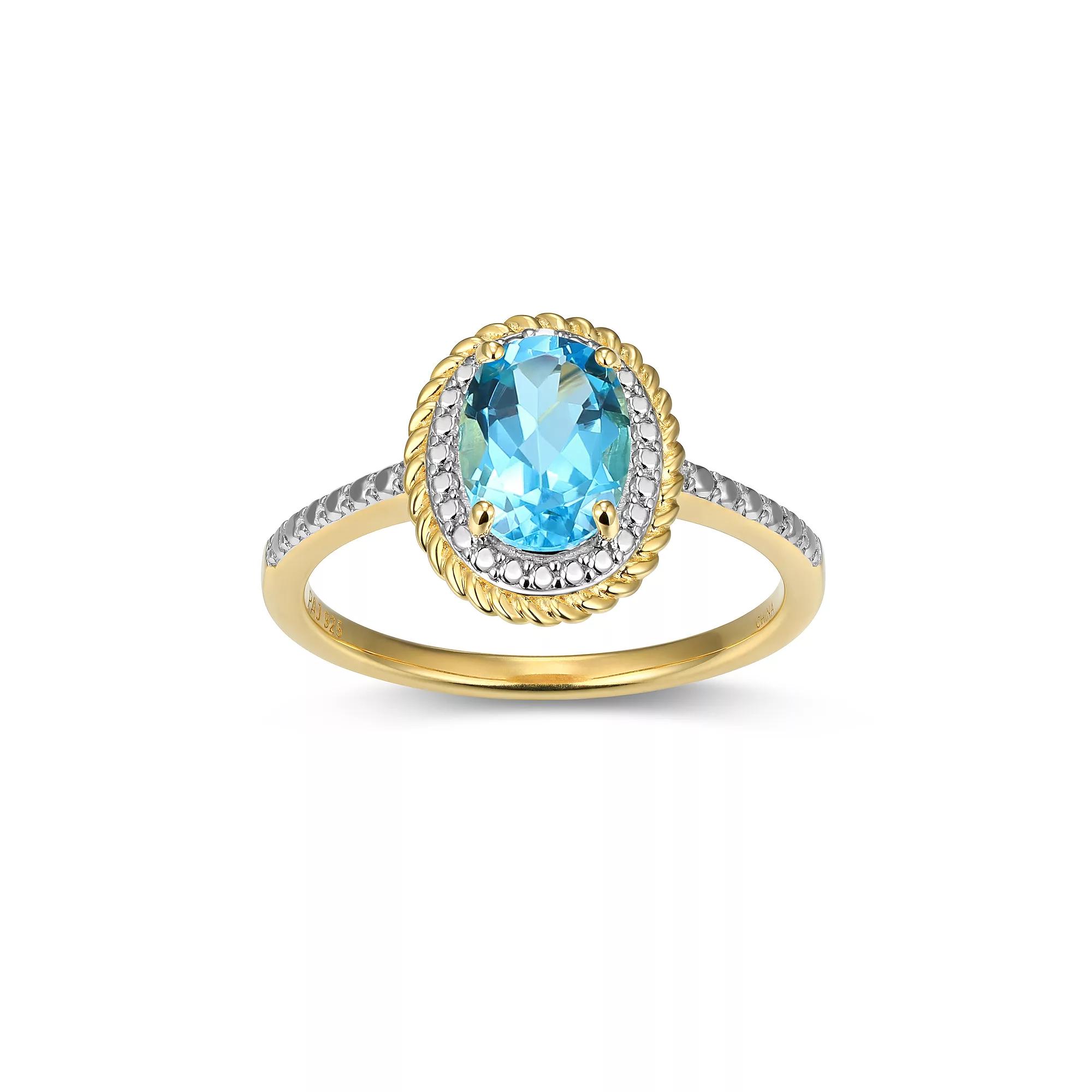 18k Gold Over Silver Gemstone & Diamond Accent Halo Ring, Women's, Size: 7, Dec Gen Blue Topaz Product Image