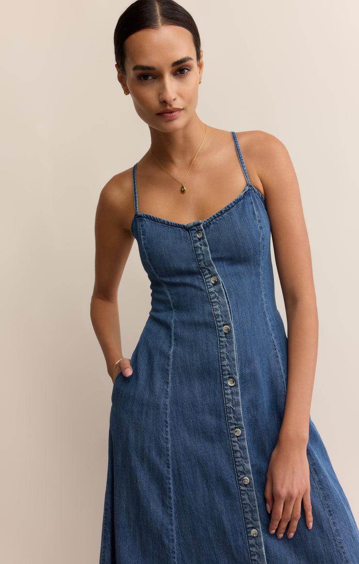 ANGEL EYES DENIM MIDI DRESS Product Image
