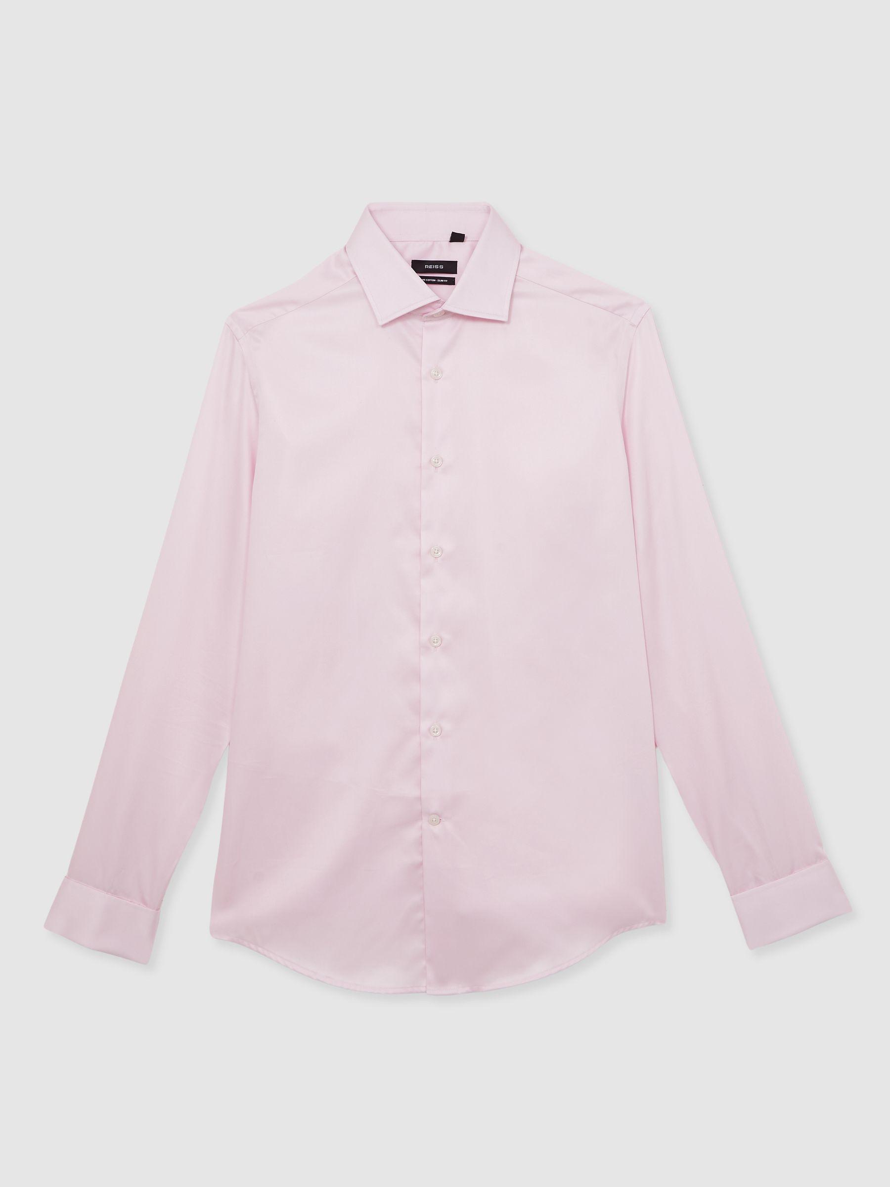 Slim-Fit Cotton-Sateen Shirt in Pink Product Image