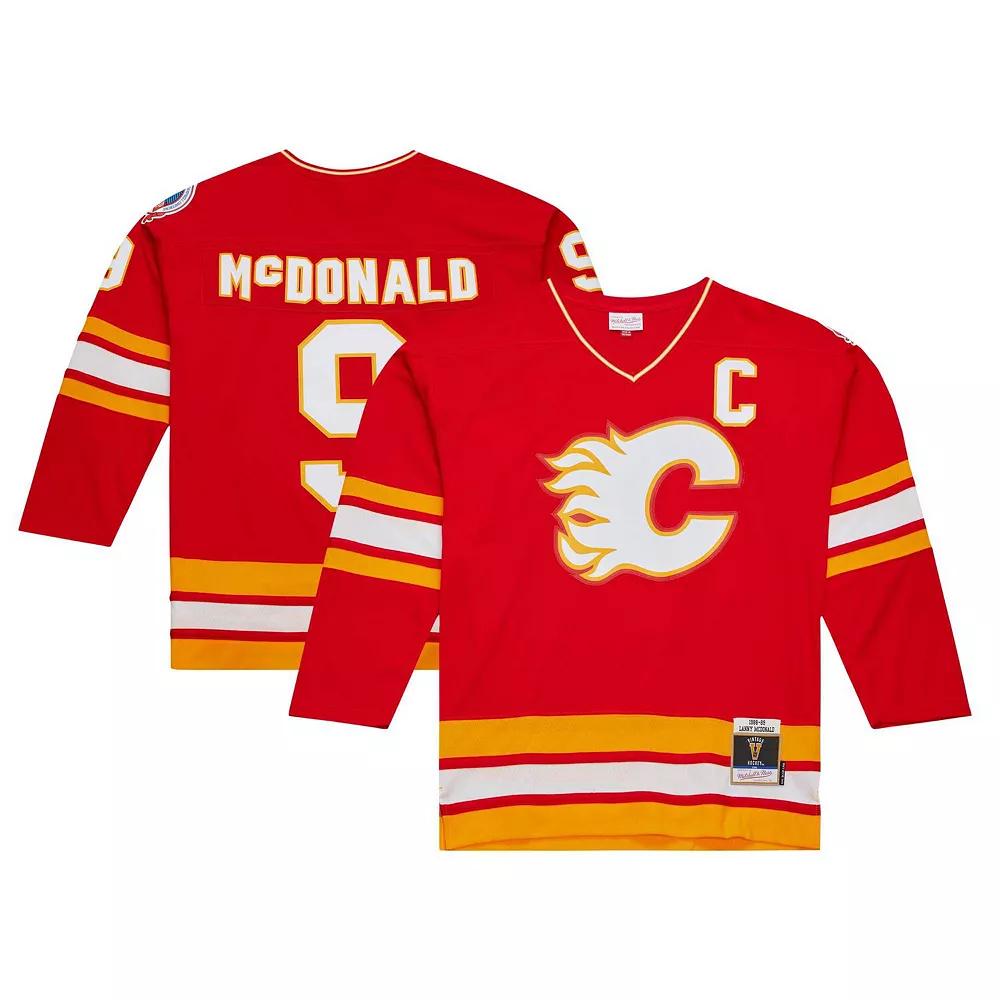 Men's Mitchell & Ness Lanny McDonald Red Calgary Flames Captain Patch 1988/89 Blue Line Player Jersey, Size: Large, Flm Red Product Image