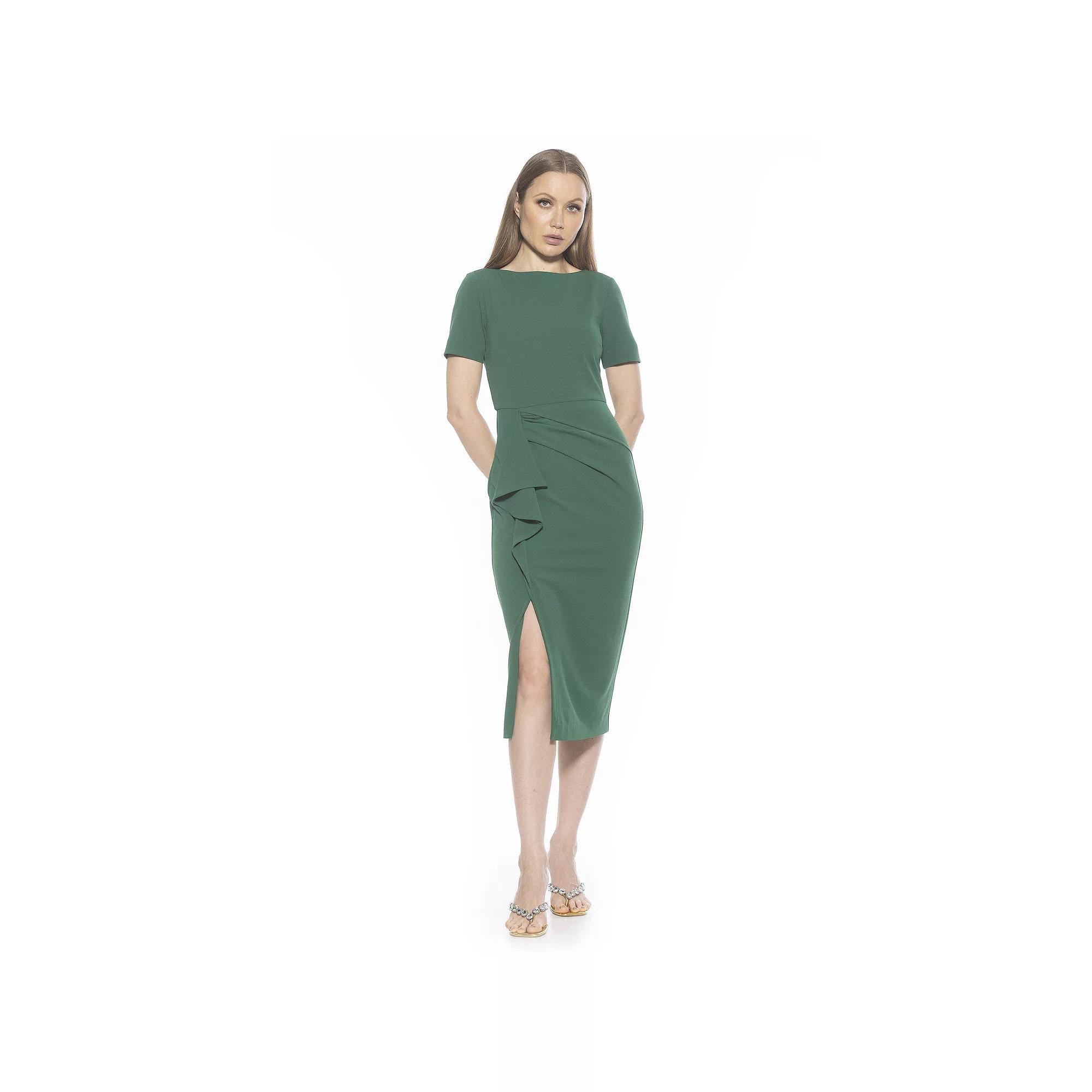 Women's ALEXIA ADMOR Zayd Boatneck Midi Sheath Dress With Front Ruffle,  Product Image