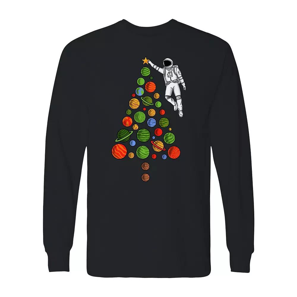 Men's Space Christmas Long Sleeve Graphic Tee, Size: XXL, Black Product Image