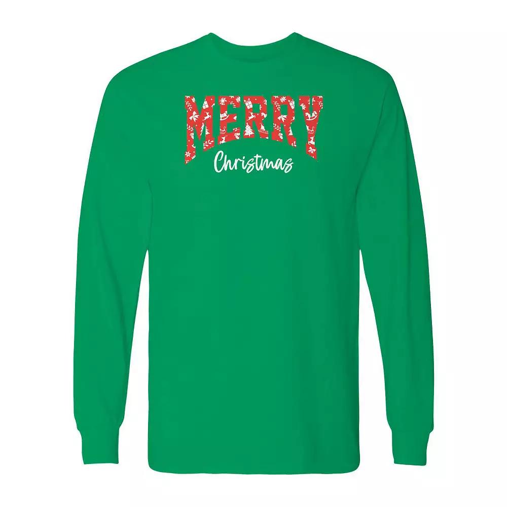 Men's Merry Christmas Texture Long Sleeve Graphic Tee, Size: Medium, Black Product Image
