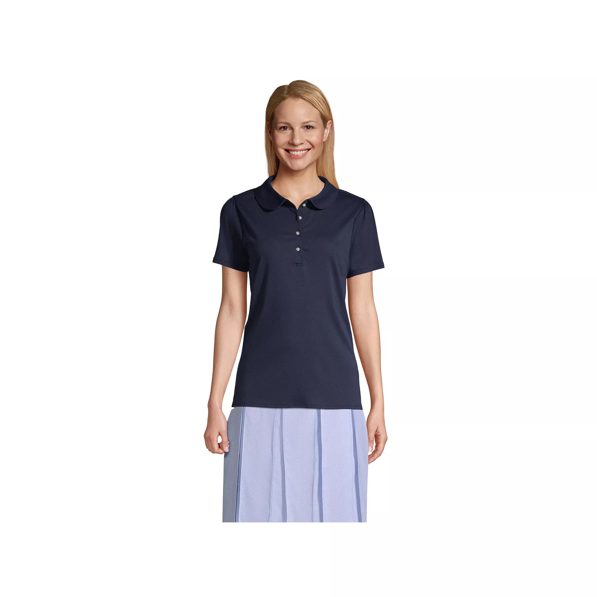 Women's Lands' End Short Sleeve Cotton Performance Polo Shirt, Size: Medium, White Product Image
