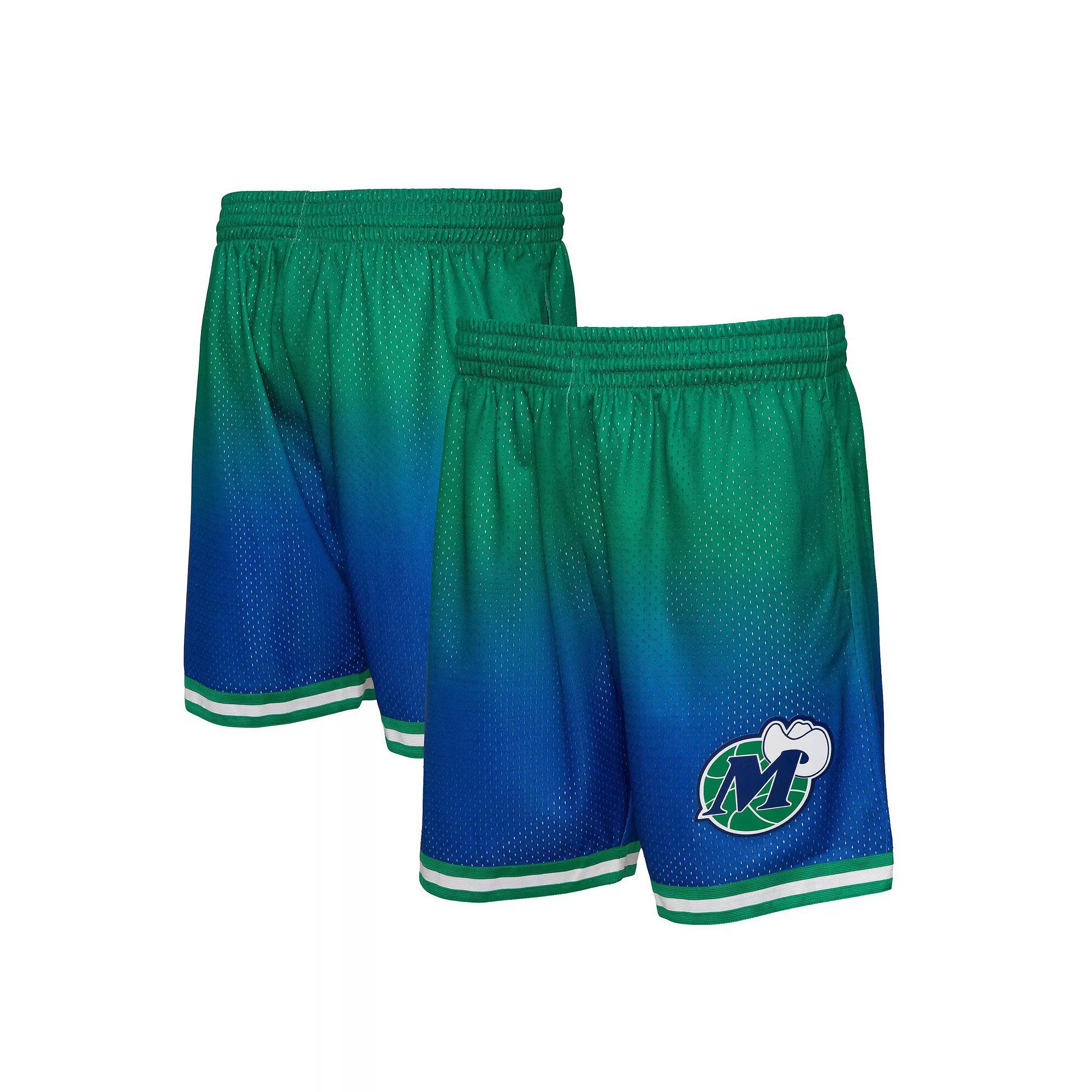 Men's Mitchell & Ness Green/Navy Dallas Mavericks 1998/99 Hardwood Classics Fadeaway Reload 3.0 Swingman Shorts, Size: Large Product Image