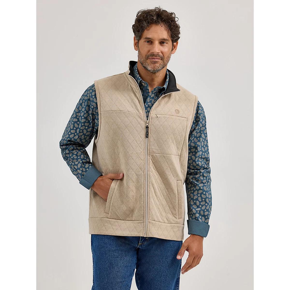 Men's George Strait Zip Front Solid Knit Vest in Tan Product Image