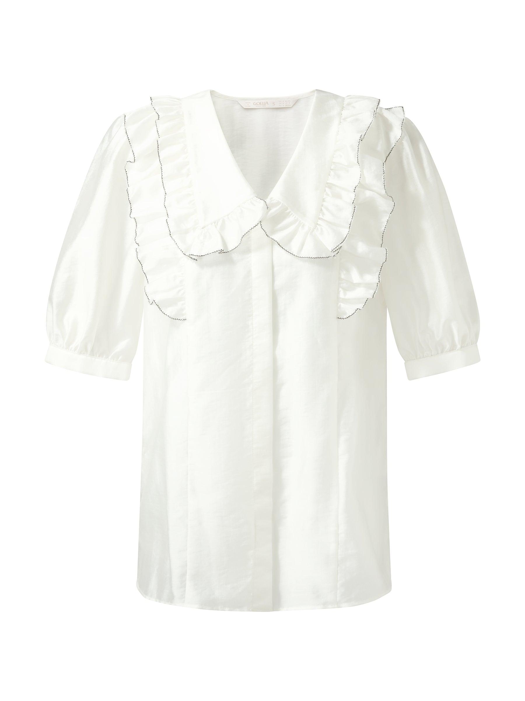 Tencel Blend Ruffle V-Neck Women Shirt With Layered Camisole Product Image