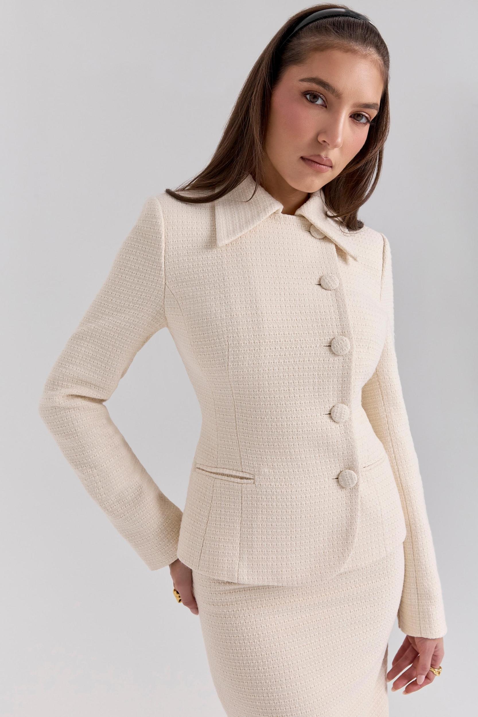 Misha  cream boucle button front blazer Product Image