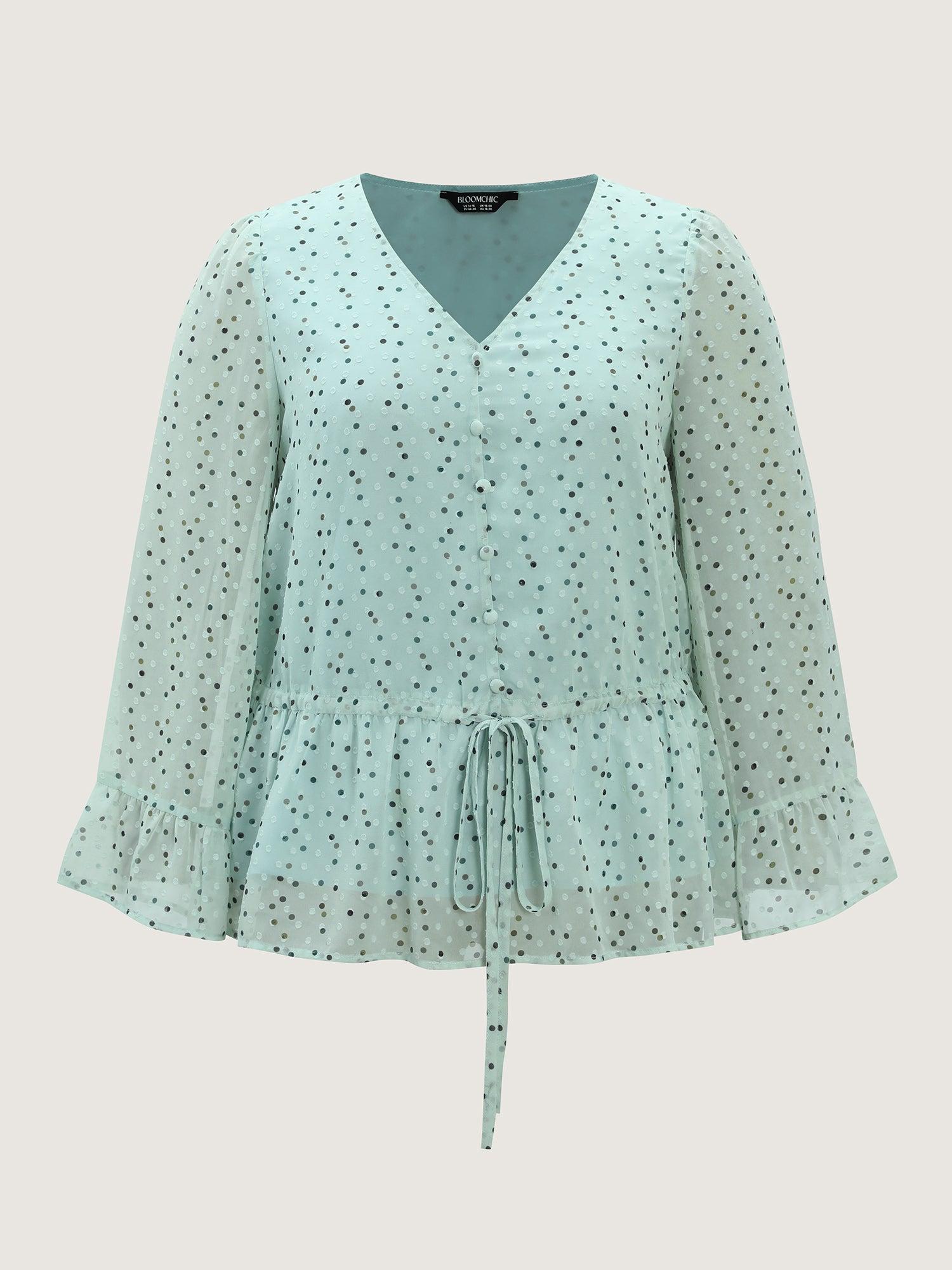 Polka Dots Waist-Tie V-Neck Blouse Female Product Image