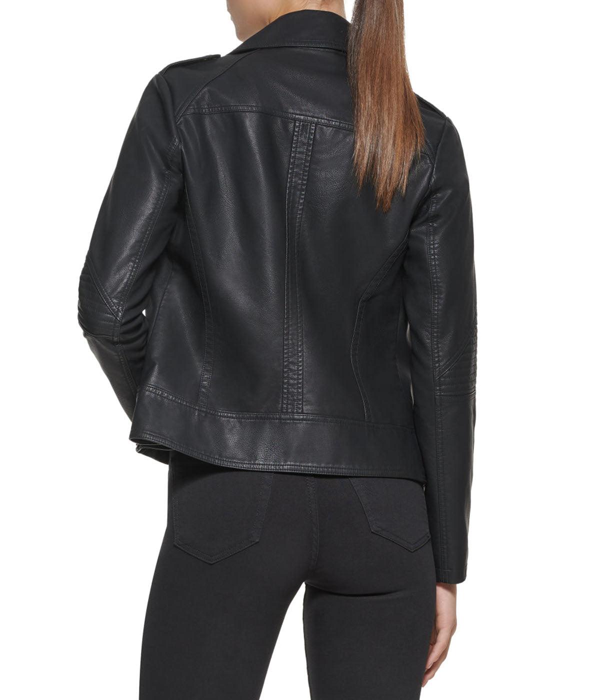 Faux Leather Asymmetrical Moto Jacket Black Product Image