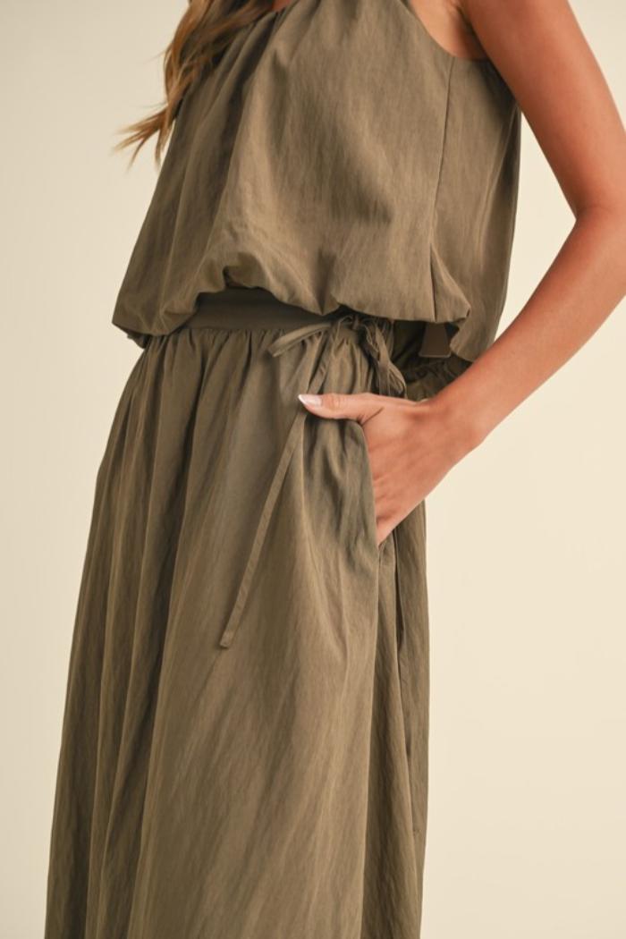 Side Tie Bubble Midi Skirt Product Image