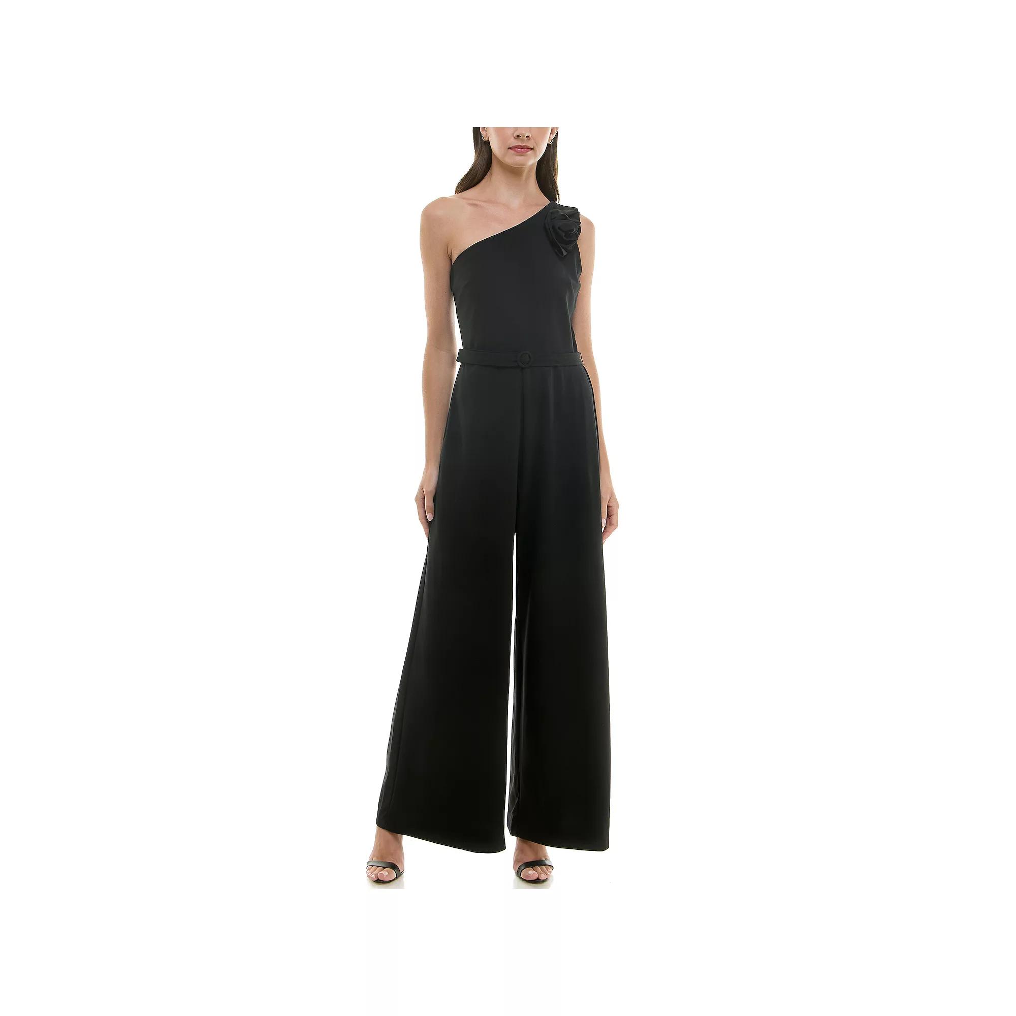 Women's Maison Tara One Shoulder Rosette Crepe Jumpsuit, Size: 16, Black Product Image