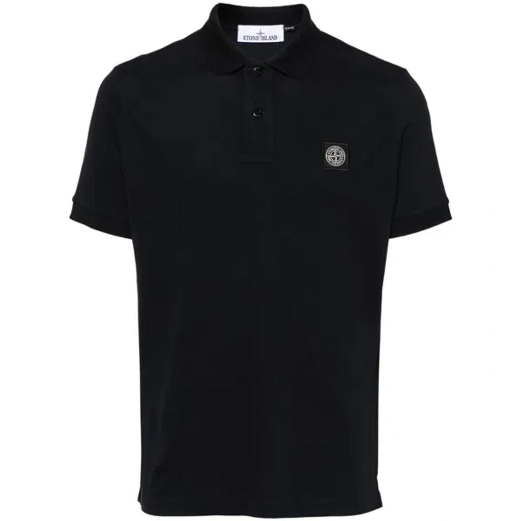 STONE ISLAND Mens Black Brand-patch Regular-fit Stretch-cotton Polo Shirt Xl Product Image