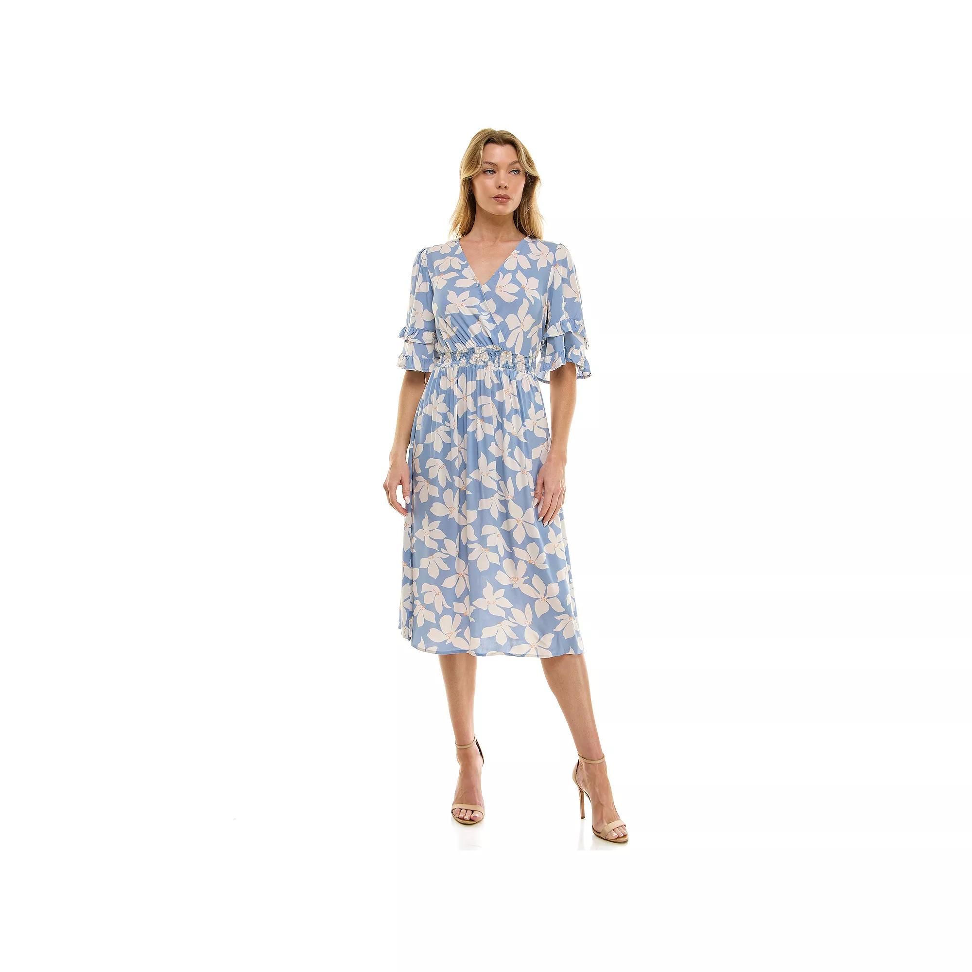 Women's Luxology Smocked Waist Surplice Dress, Size: XL, Chambray Ivory Product Image