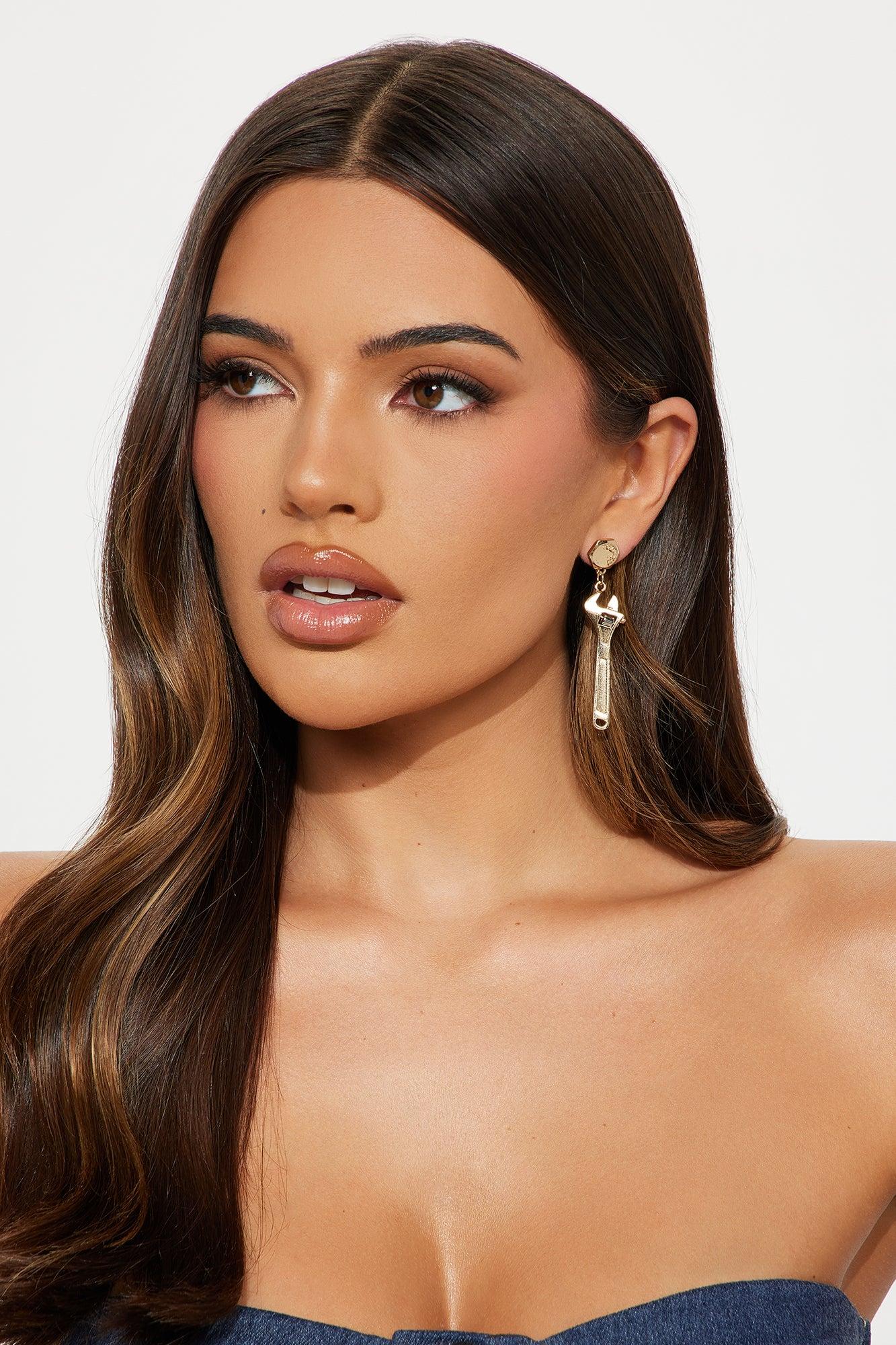 Industrial Glam Drop Earrings - Gold Female Product Image