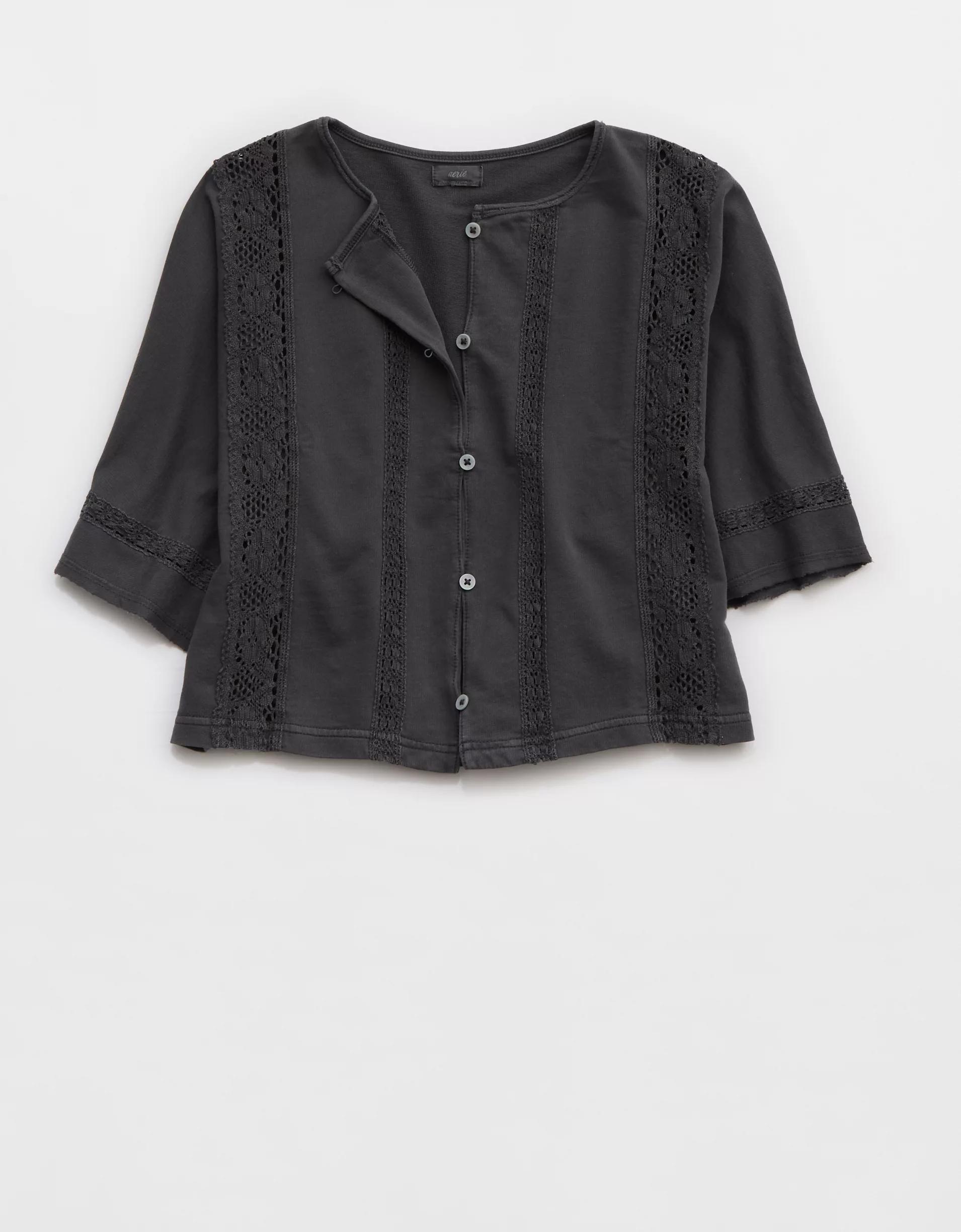 Aerie Short Sleeve Crochet Cardigan Product Image