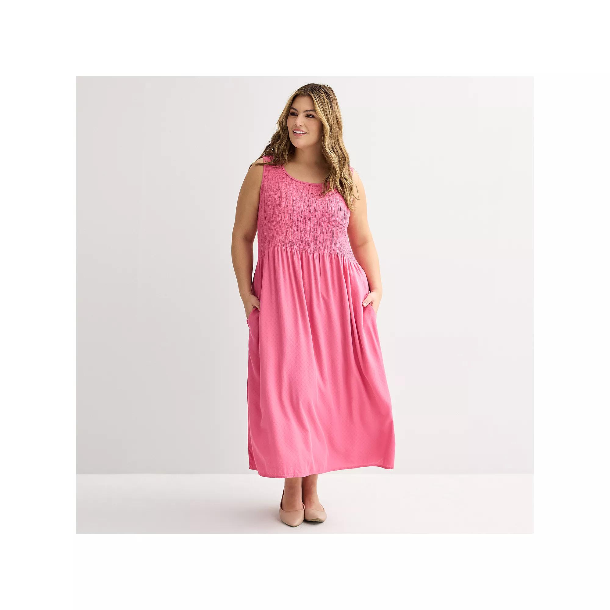 Plus Size Croft & Barrow® Smocked Midi Dress, Women's, Size: 1XL, Pinkberry Product Image