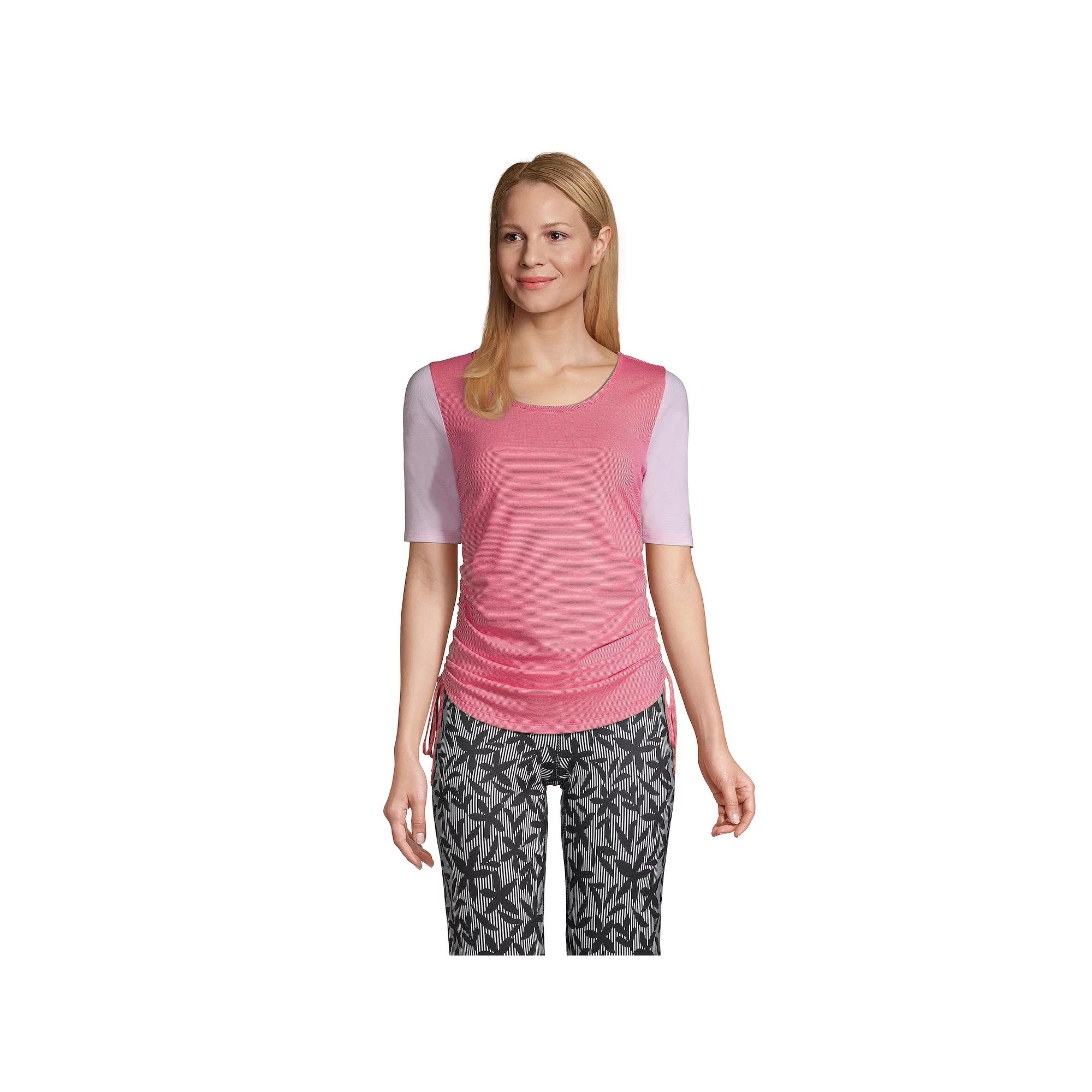 Women's Lands' End Power Performance Elbow Sleeve Drawstring Top, Size: XL, Pink Stripe Mix Product Image