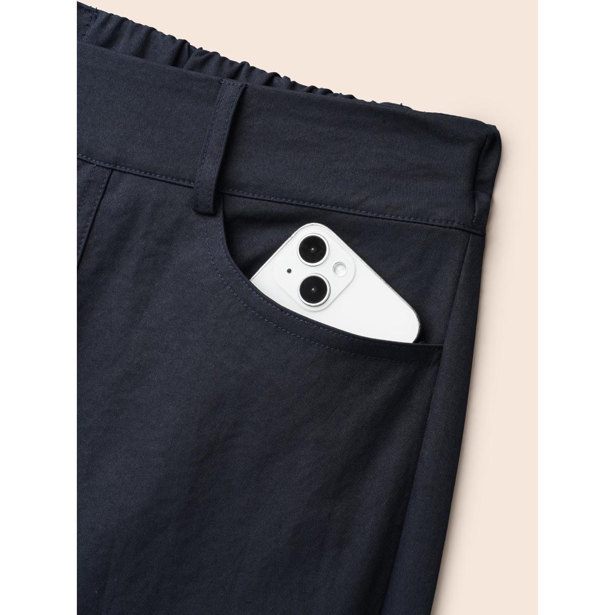 Plus Size Seamed Button Mid-Rise Straight-Leg Pants Women Indigo Casual Straight Leg Mid Rise Everyday Pants BloomChic 14-16/1X Product Image