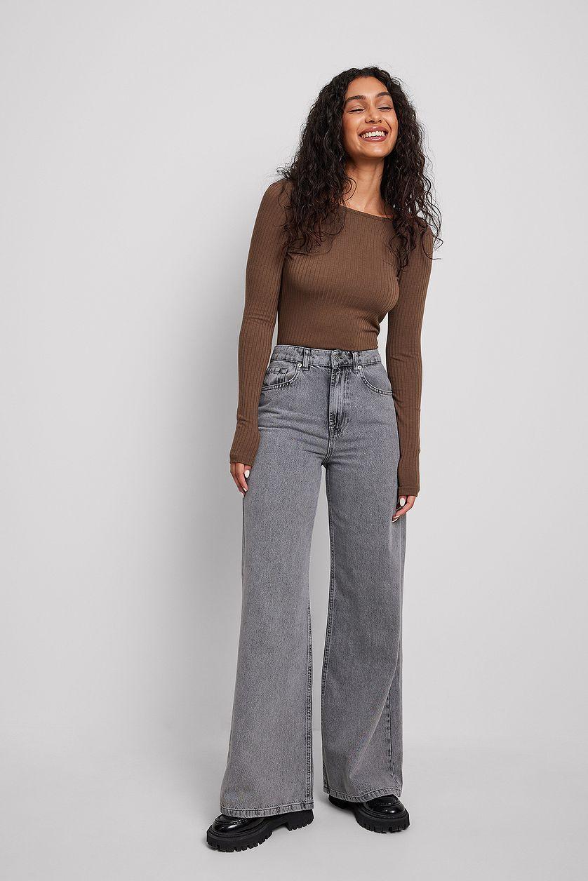 Deep Back Long Sleeve Rib Top Product Image