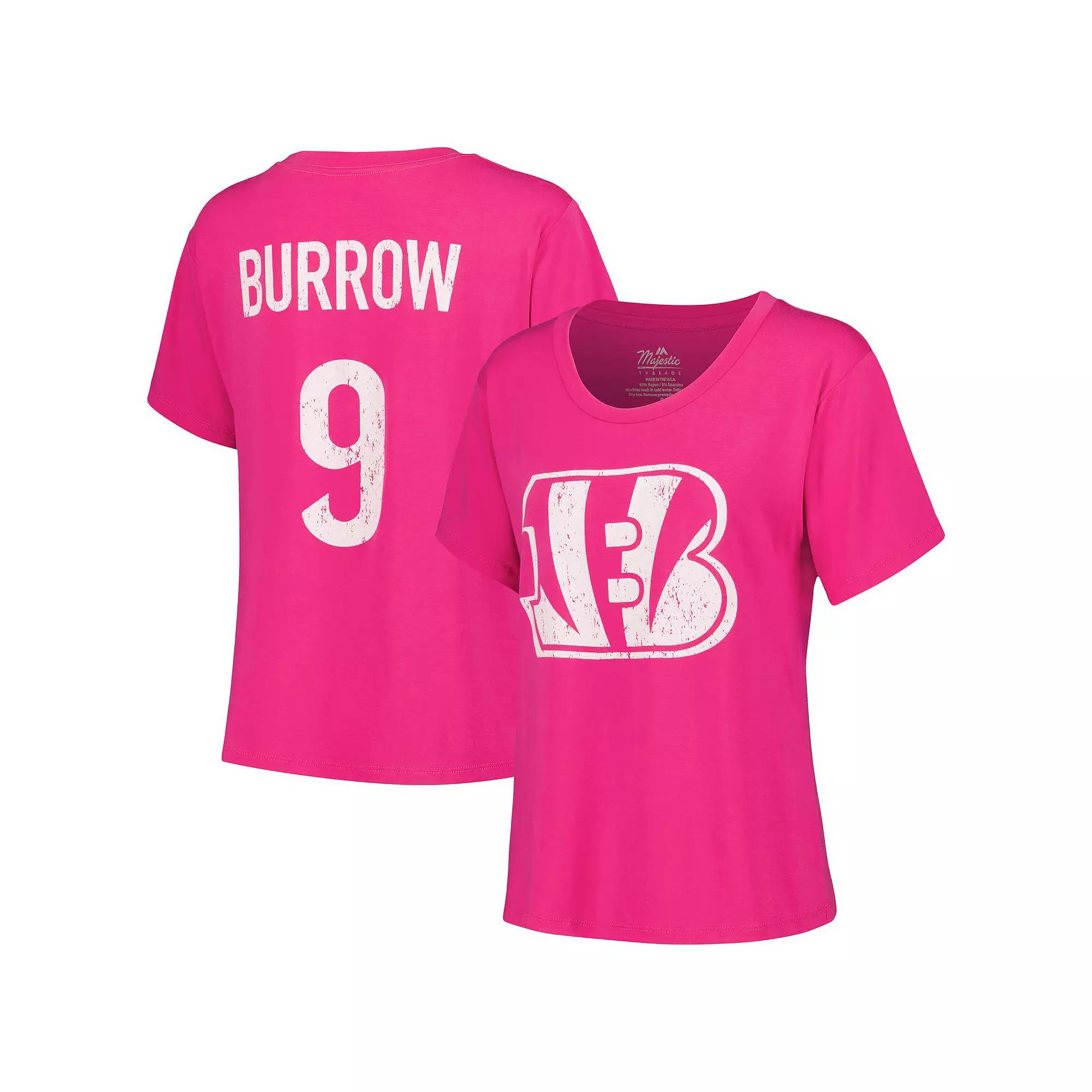 Women's Majestic Threads Joe Burrow Pink Cincinnati Bengals Name & Number T-Shirt,  Product Image