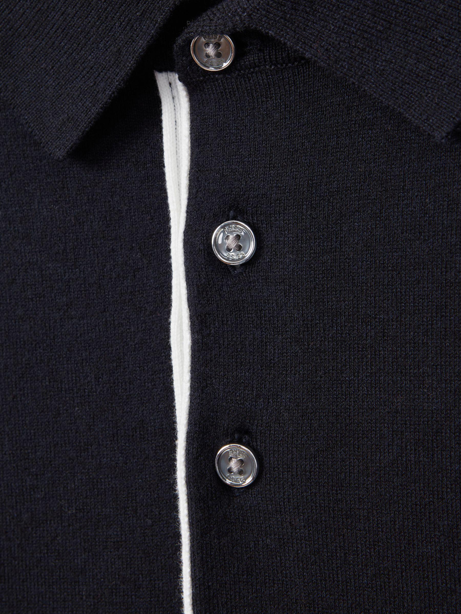 Cotton Blend Contrast Polo Shirt in Navy Product Image