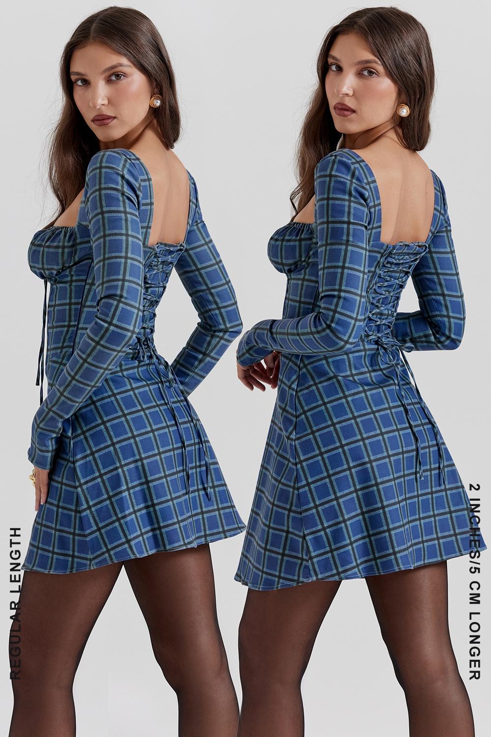 Malika  blue tartan corset mini dress Product Image