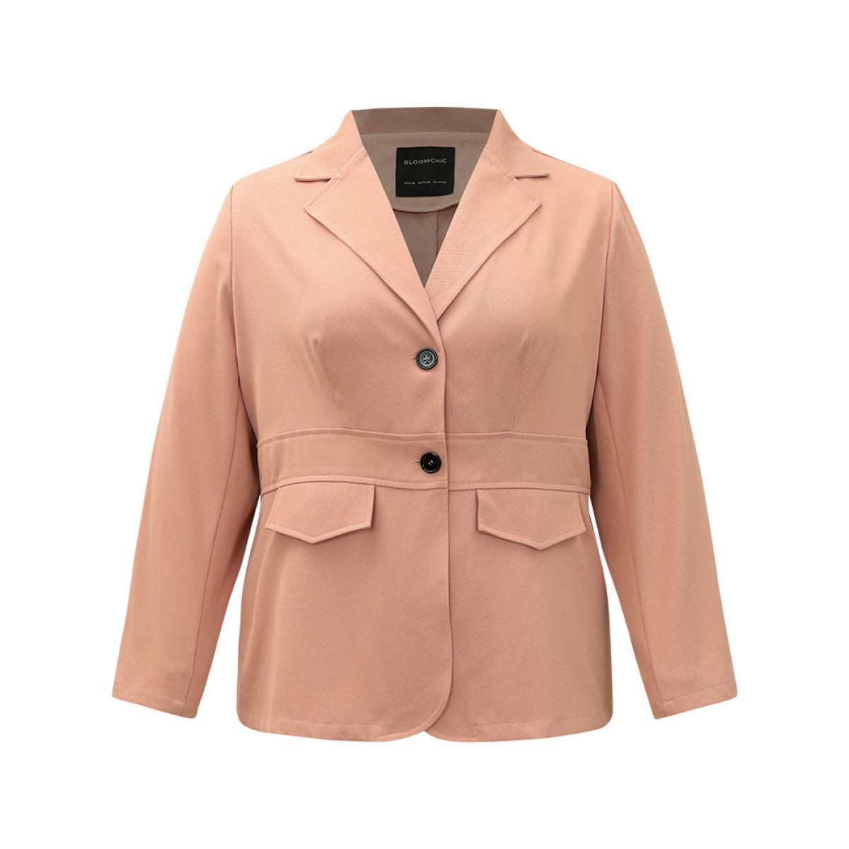 Plus Size Plain Flap Pocket Button Through Blazer Crepe Women Work Plain Plain Sleeve Long Sleeve Suit Collar 14-16/1X Office Blazers BloomChic Product Image