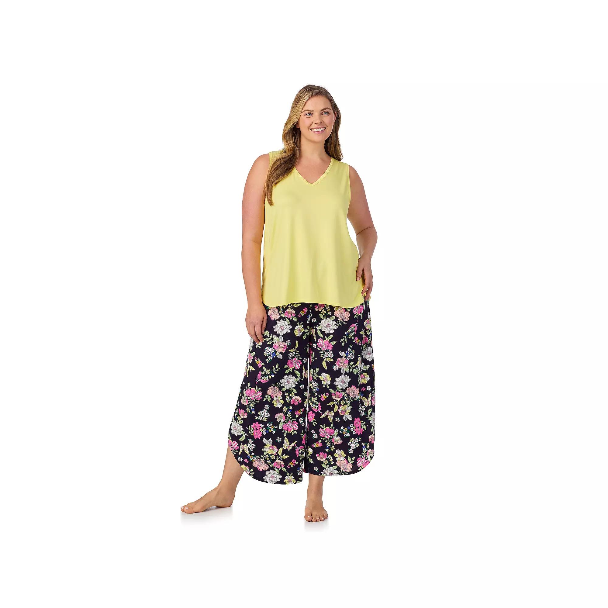 Plus Size Cuddl Duds® 2-Piece Sleeveless Pajama Top & Wide Leg Pajama Pants Set, Women's, Size: 2XL, Blue Floral Product Image