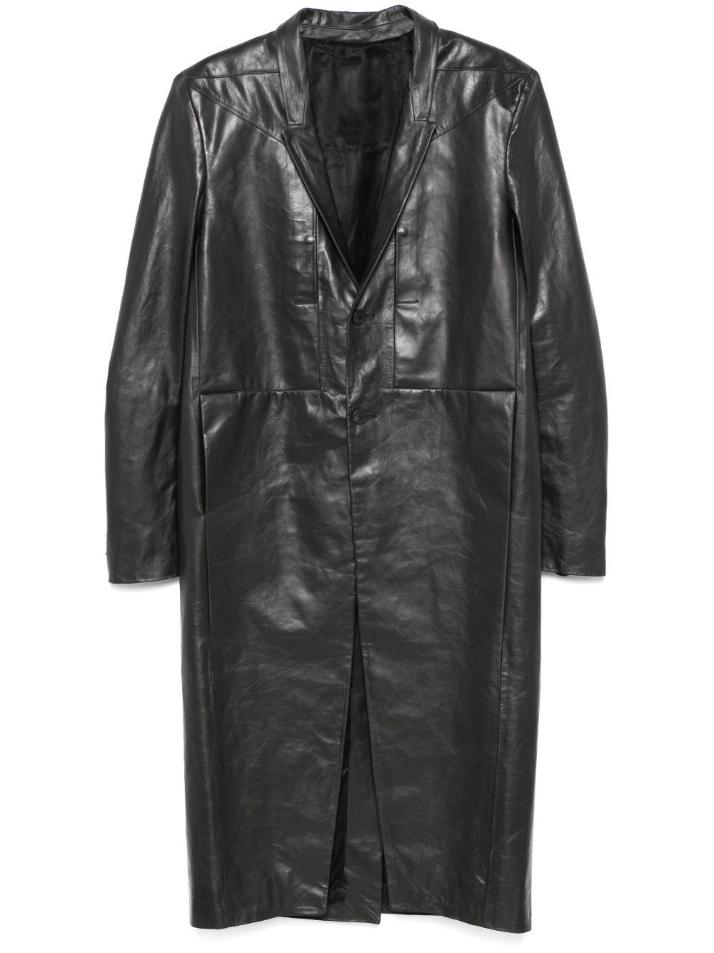 RICK OWENS Black Hollywood Lido Leather Coat In 09 Black Product Image