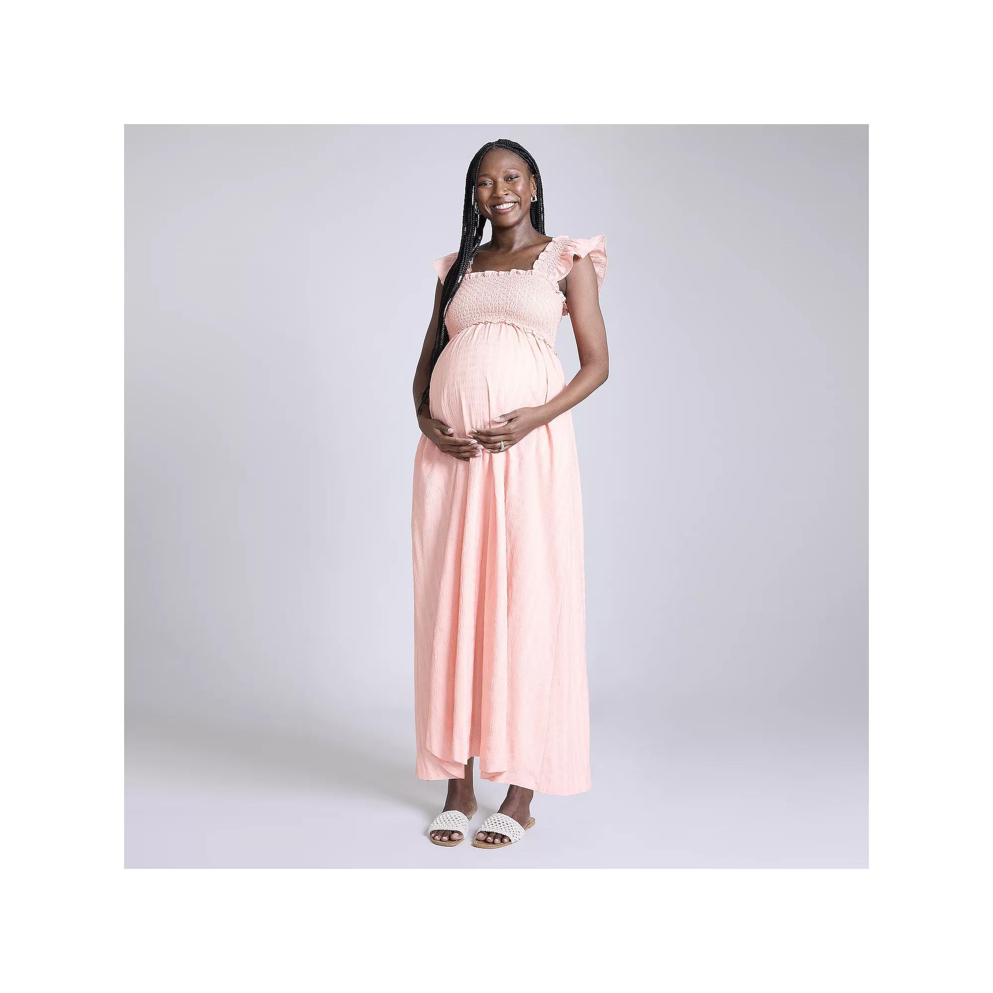 Maternity Motherhood® Sleeveless Ruffle Shoulder Smocked Dress, Women's,  Product Image