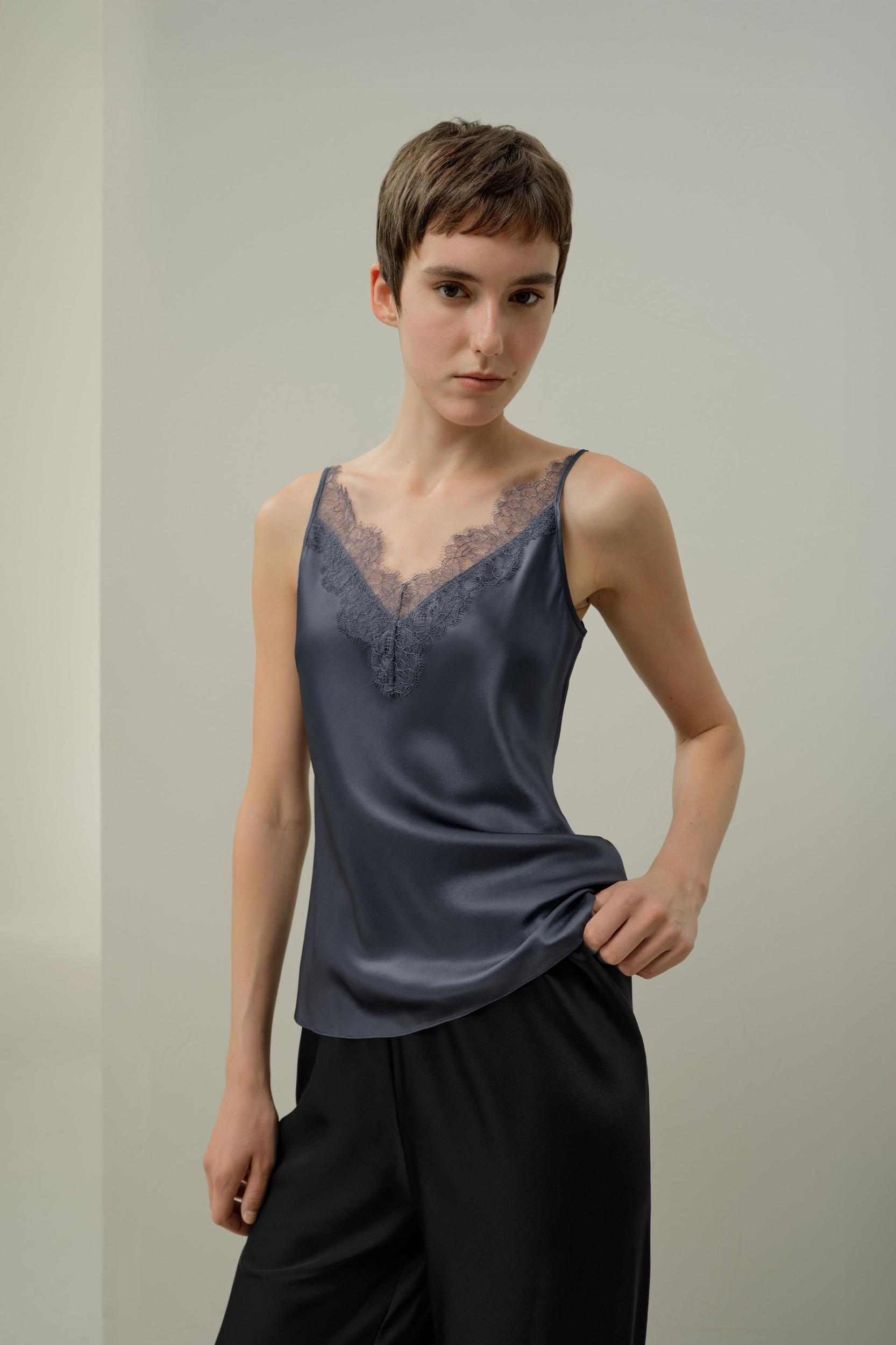 Lace-Trimmed Silk Camisole Product Image