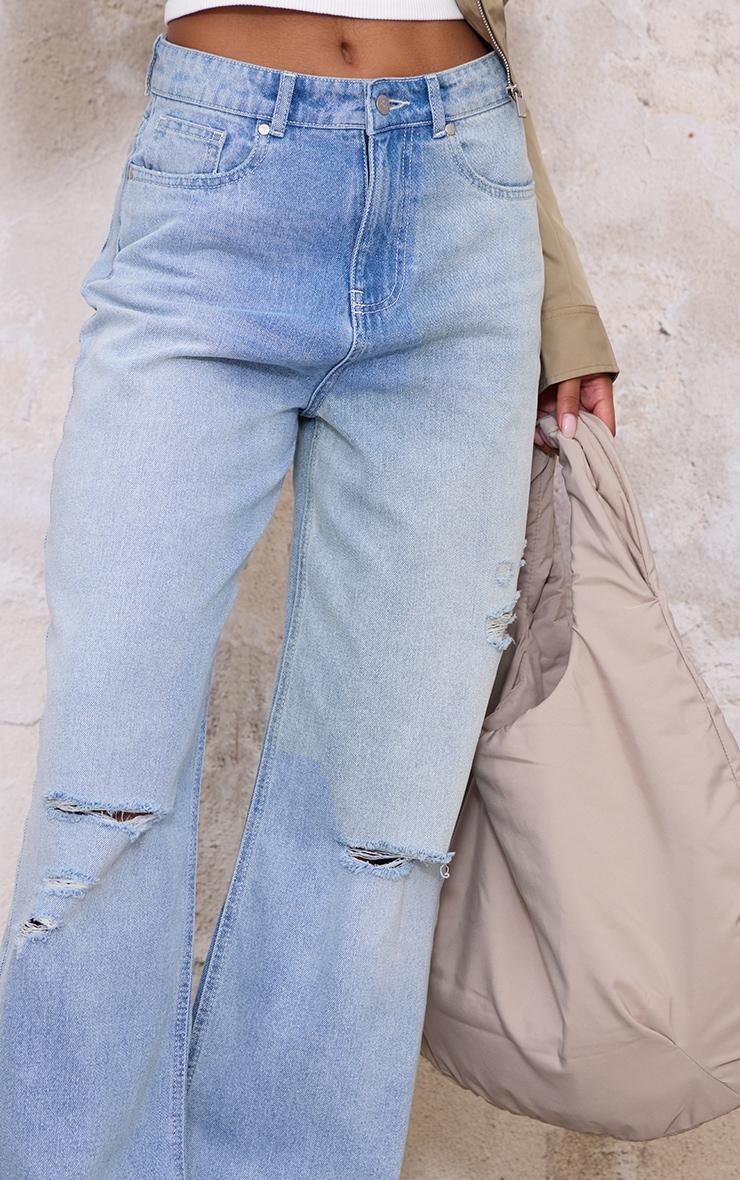 Blue Distressed Detail Wide Leg Jeans Product Image