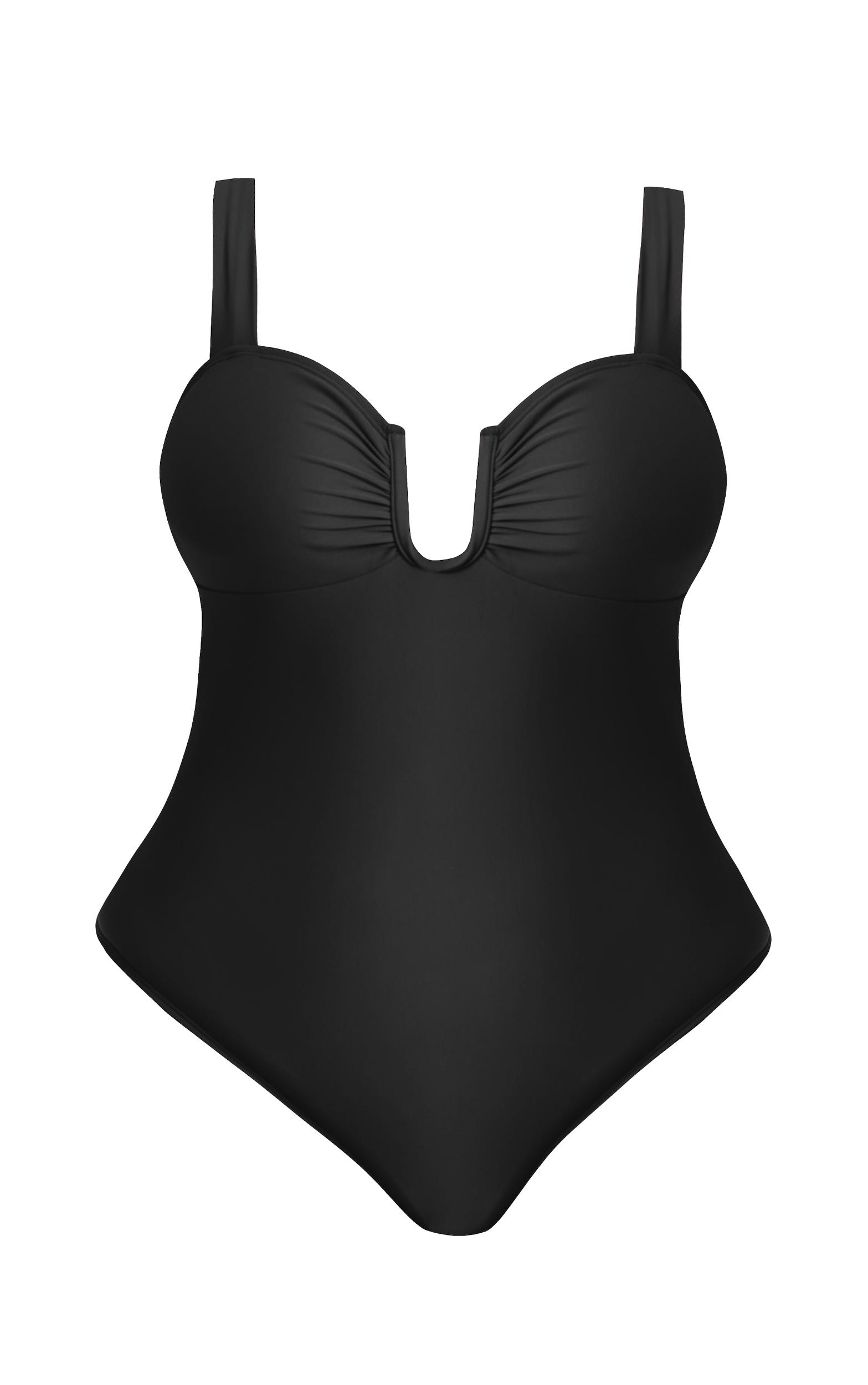 Plus Black Underwired U Bar Ruched Cup Swimsuit Product Image