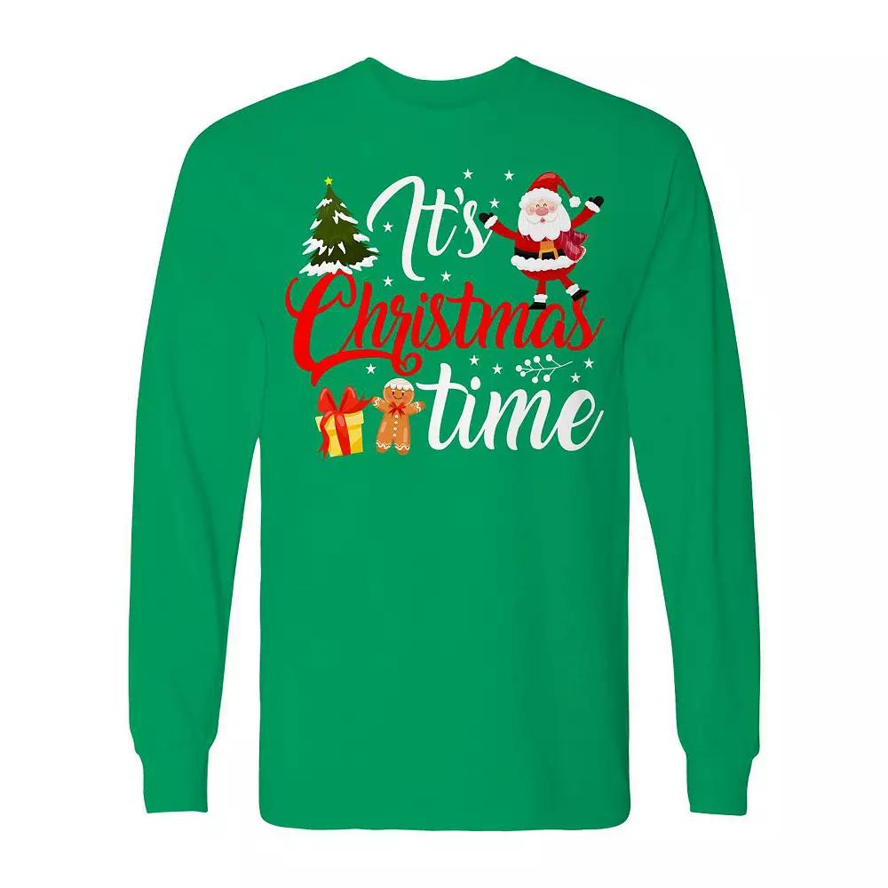 Men's Christmas Santa Tree Time Long Sleeve Graphic Tee,  Product Image