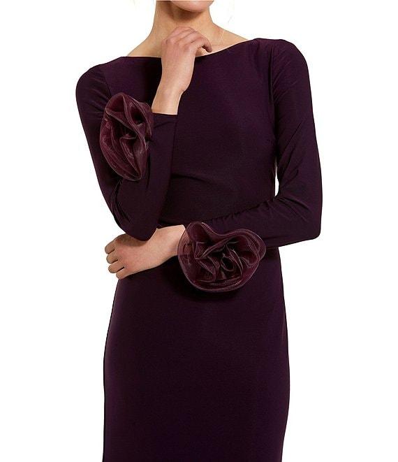 Mac Duggal Round Neck 3D Floral Sleeves Jersey Gown Product Image