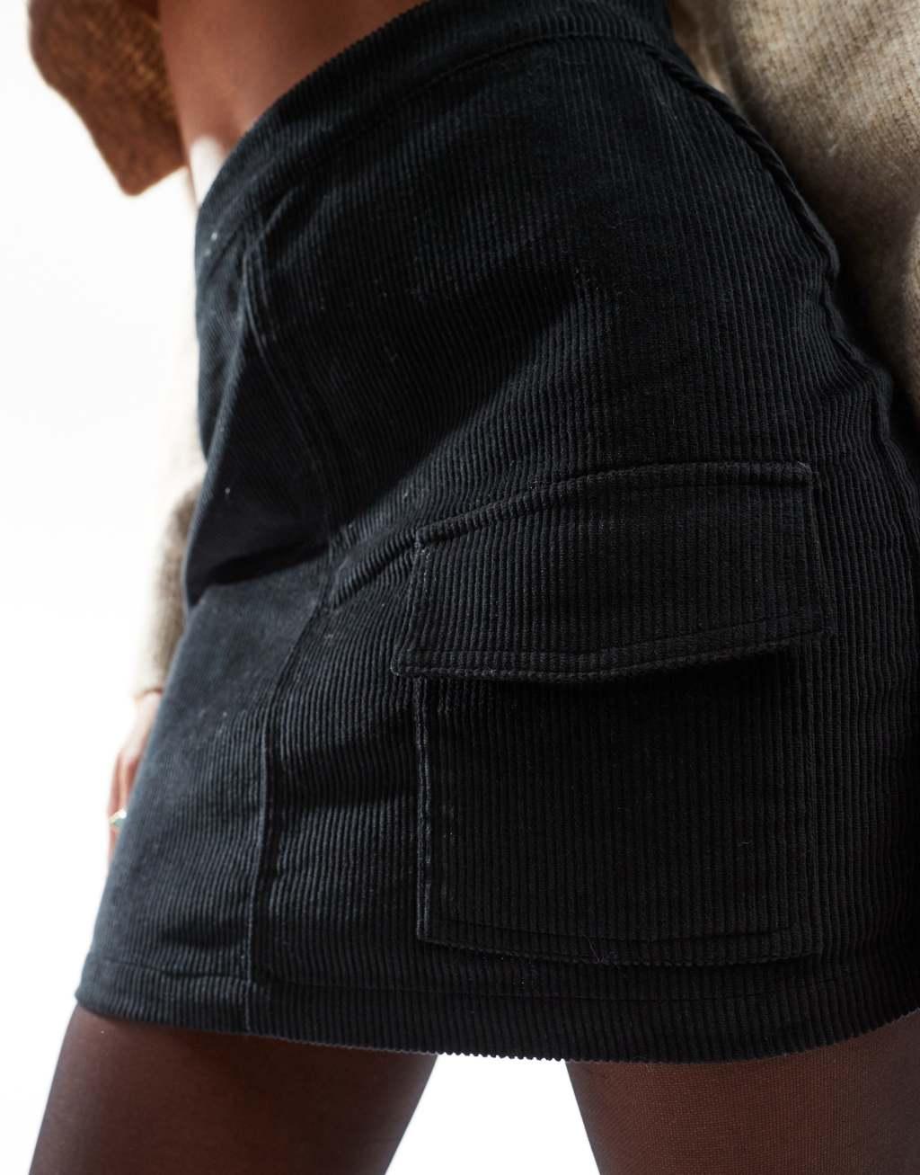 Threadbare velvet cord mini skirt in black Product Image