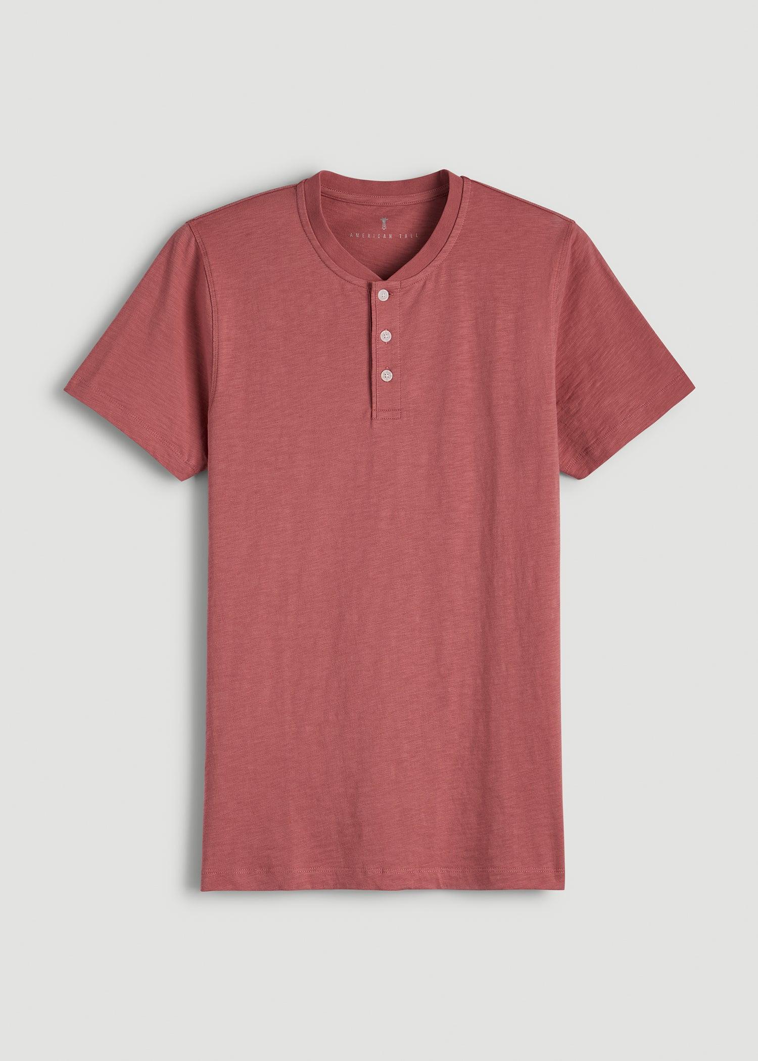 Sunwashed Short Sleeve Slub Henley for Tall Men in Dusty Cedar Male Product Image