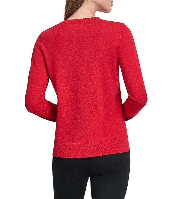 DKNY by Donna Karan Sequin Bow Crew Neck Long Sleeve Sweater Product Image