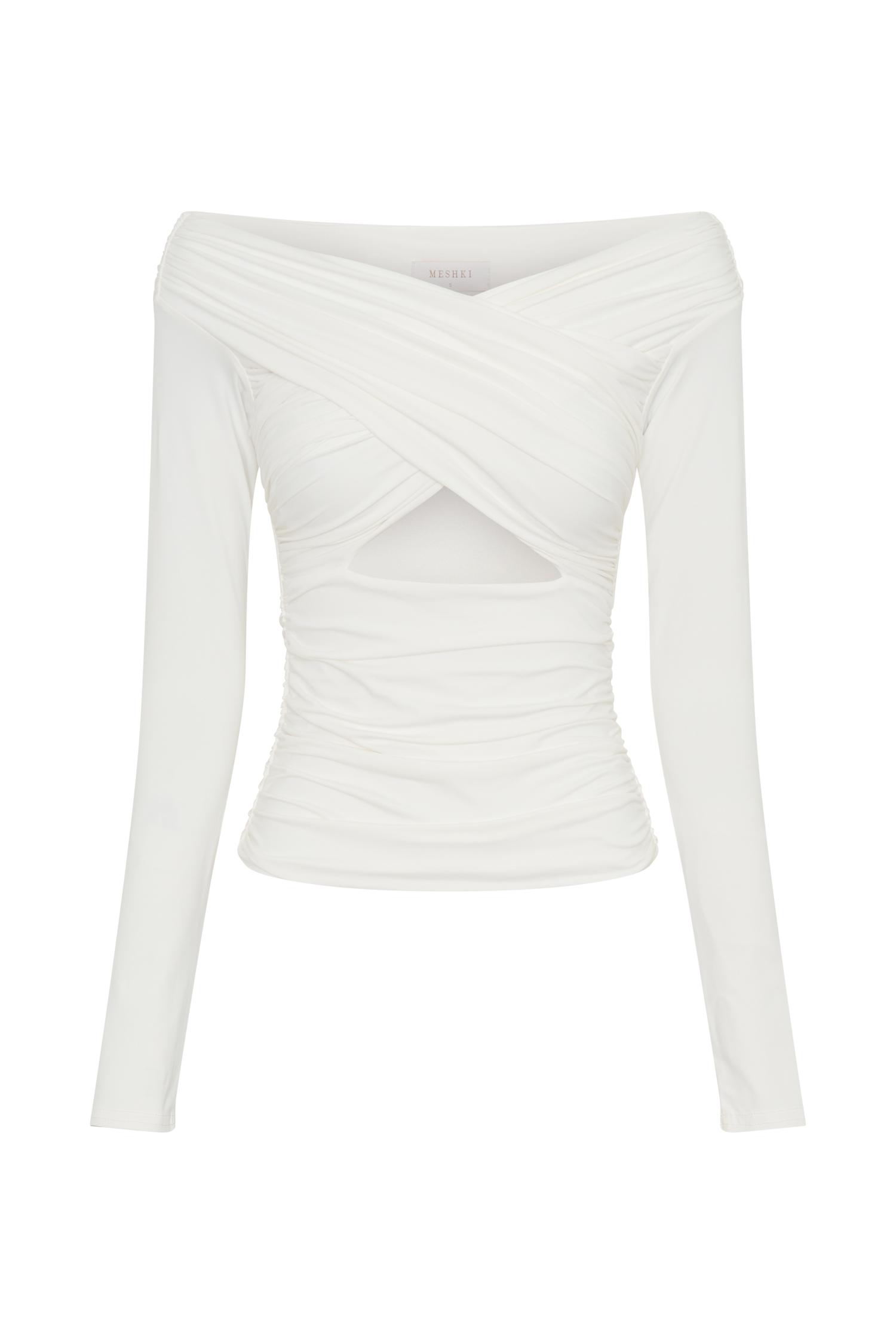 Jaden Off Shoulder Recycled Nylon Top - Ivory Product Image