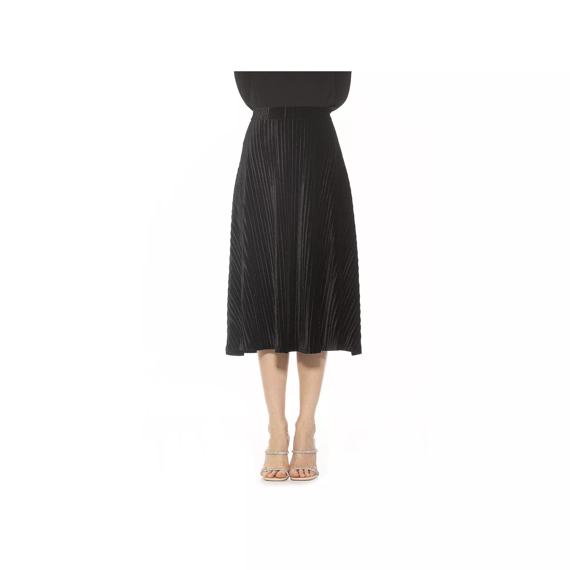 Women's ALEXIA ADMOR Alaina Pleated Velvet Midi Skirt,  Product Image